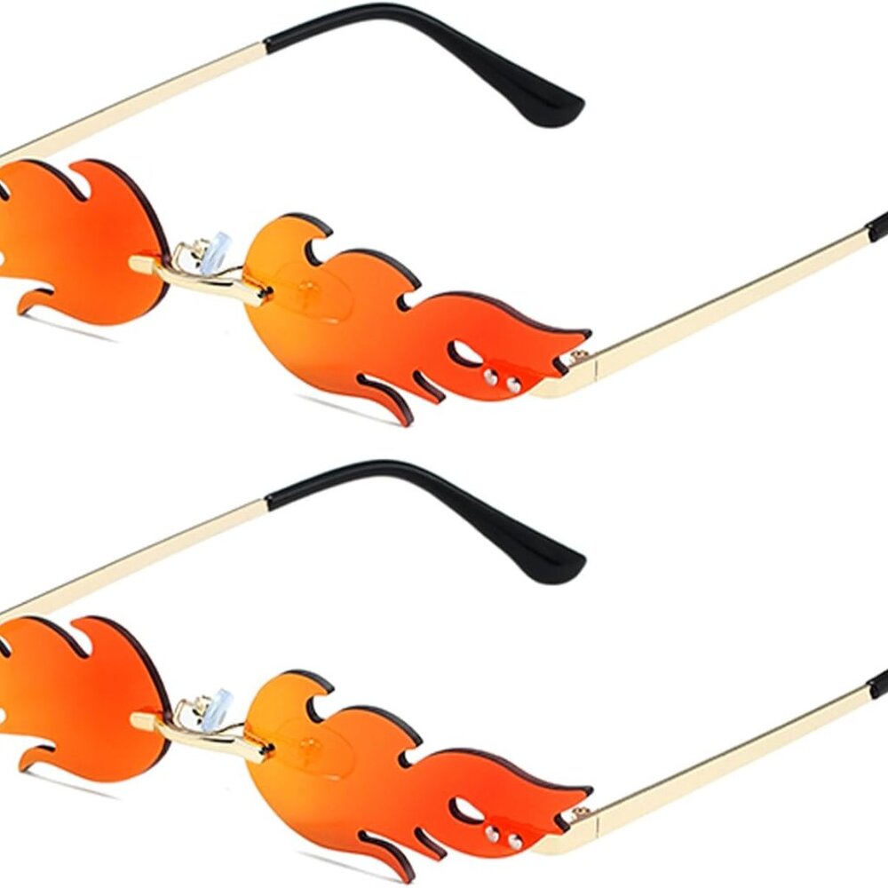 Fire Flame Sunglasses for Women Men Retro Narrow Fire Shaped Rimless Flame Shade